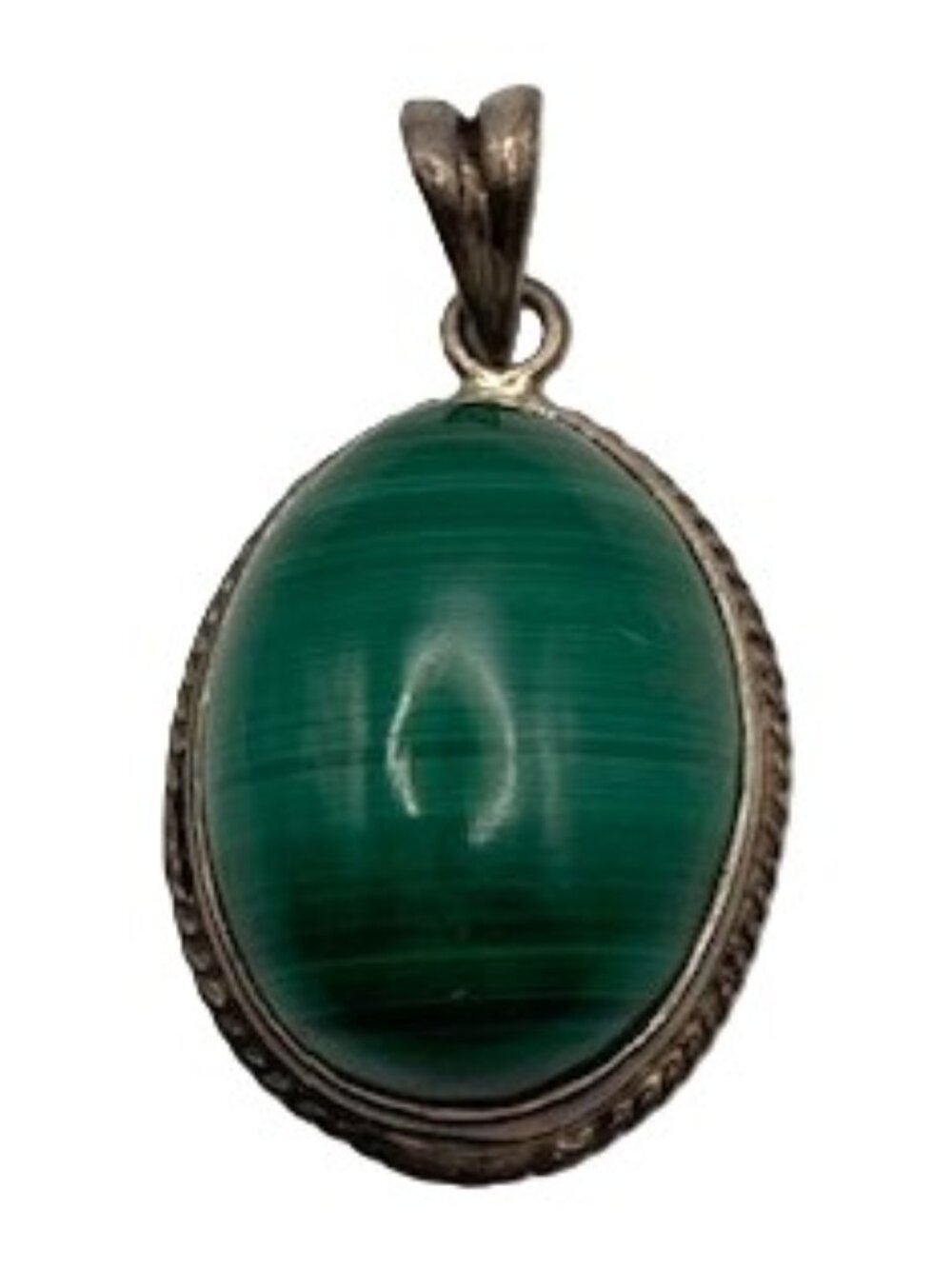 Vintage silver and malachite oval large pendant